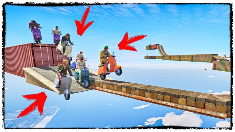 20 СКУТЕРИСТОВ ПЫТАЮТСЯ ВЫЖИТЬ НА НЕБЕСНОМ СКИЛЛТЕСТЕ В ГТА 5 ОНЛАЙН (ГОНКИ, СМЕШНЫЕ МОМЕНТЫ)