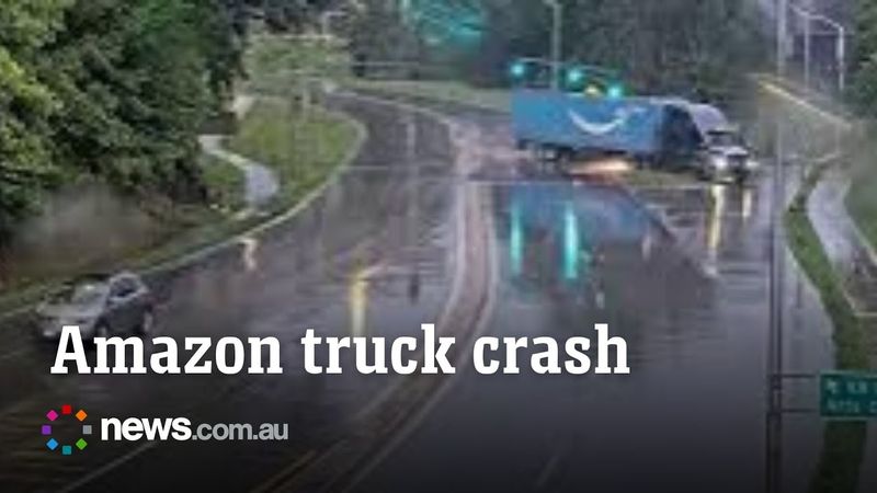 Amazon truck driver loses control and crashes into tree