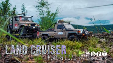E3S-RC  LAND CRUISER FJ45 on trailer behind LAND CRUISER LC70 /Rc Trailer / RC4WD / scx10 / Off Road