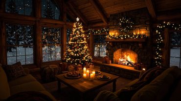 Warm Fireplace Ambience 2025 | Cozy Christmas Cabin with Crackling Fire & Relaxing Piano Music
