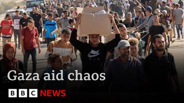 Desperate Palestinians overrun controversial food distribution centre in Gaza | BBC News