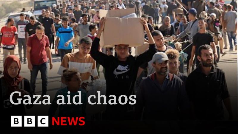 Desperate Palestinians overrun controversial food distribution centre in Gaza | BBC News