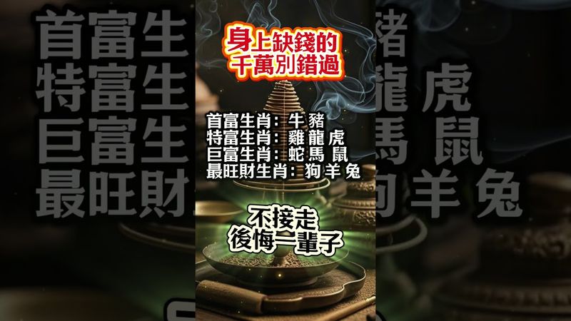 【缺錢的千萬別錯過！】接了，轉發，錢財來不斷！#生肖 #財運  #風水 #命理