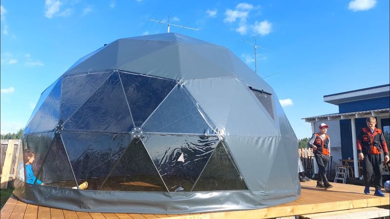 Геокупол, сфера, шатер от компании "Неоспецтент". Монтаж зимнего варианта диаметром 6м.