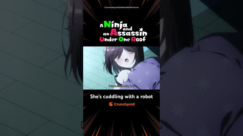 She's cuddling with a ninja robot...