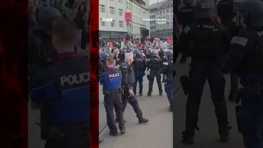 Pro-Palestinian demonstrators gathered in Basel ahead of Eurovision. #BBCNews
