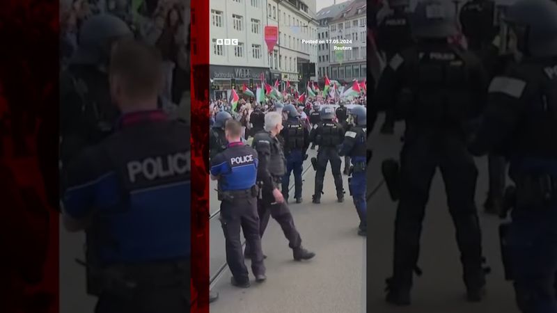 Pro-Palestinian demonstrators gathered in Basel ahead of Eurovision. #BBCNews