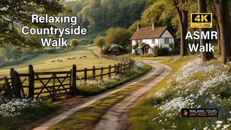 پیاده‌روی بهاری آرامش‌بخش در حومه شهر انگلیسی - طبیعت آرام و صداهای روستا - 4K ASMR