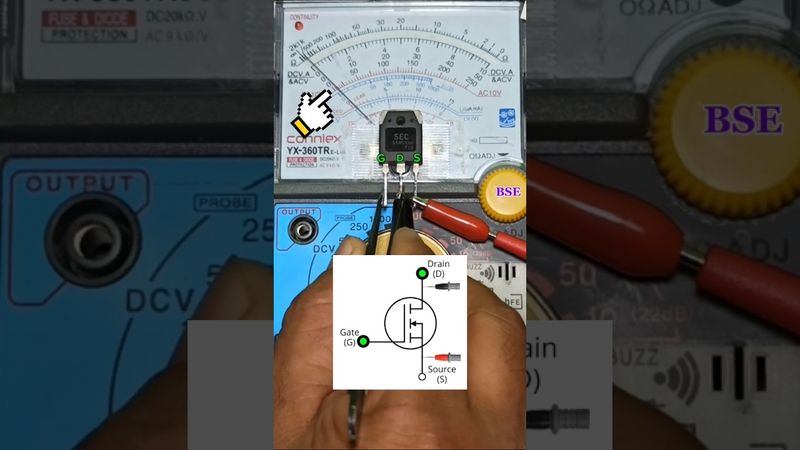 N-Channel MOSFET normal testing using the analog multitester at X1K mode.#shorts #electronic #diy