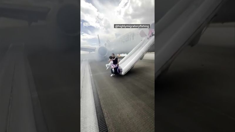 Пасажири скористалися аварійним трапом, щоб втекти від пожежі в літаку в США #shorts #пожежа #літак