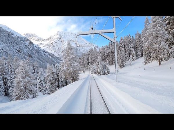 ★ 4K 🇨🇭Samedan - Albulabahn - Chur; cab ride after over 1 meter snowfall [12.2020