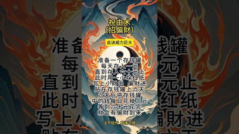 《密传》祝由招偏财！如果你想增加偏财运！你就这样做！别问为什么！接了！转发！功德无量！记得订阅！#七天学祝由#祝由十三科 #祝由 #道家文化 #道医传承 #偏财 #发财 #转运 #正能量