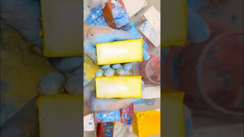 Vivid Yellow Block #crushingtime #oddlysatisfying #relax #rainbowsoap #satisfying #crunchycrumbles
