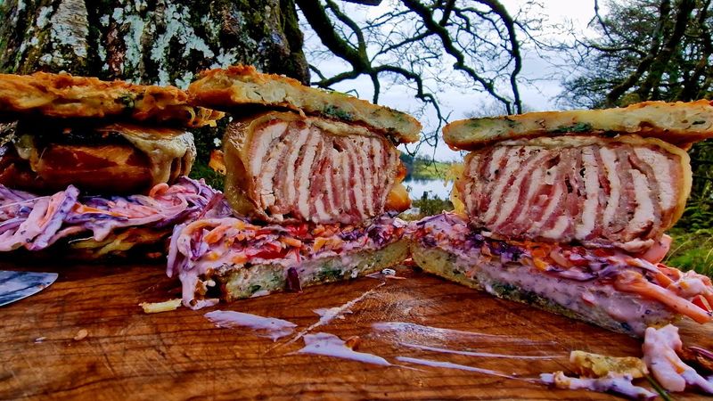 Delicious CHICKEN BACON sandwich with CRISPY potato pancake ( RELAX, NATURE SOUNDS, ASMR, 4K)