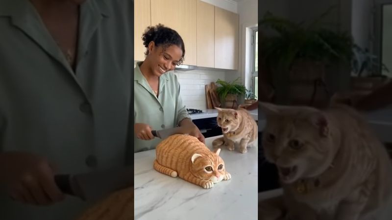She Cuts a Cat Cake — and the Real Cat Freaks Out! | ‘Calma, é só bolo!