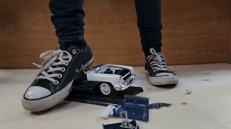 Roxanne's crushes Oldsmobile with Converse #crushexperiment #modelcarcrush #asmrcrush