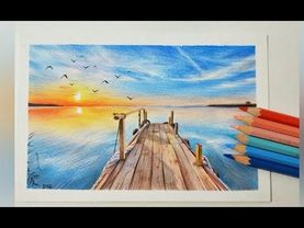 color pencil painting for beginners: landscape bridge