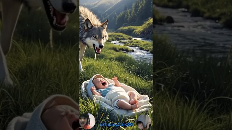 A fat orange cat saved a cute baby from being attacked by a wolf. #shorts #cat #catlover