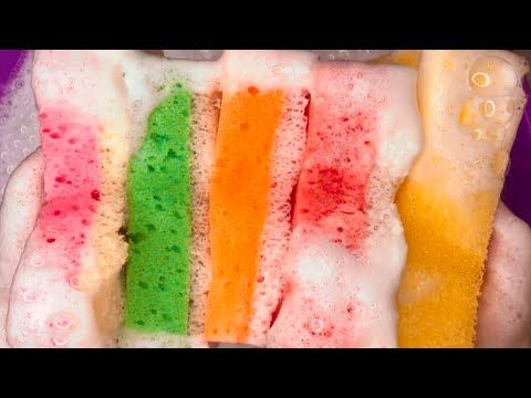Выжимание губок 🟠🟡🟢🔴много пены🧽☁️