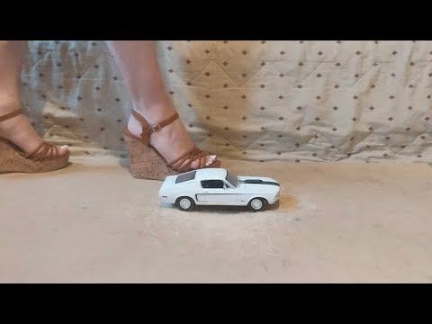Giantess crush toy car - Wedges heels crush Ford Mustang 1:18 #crushexperiment