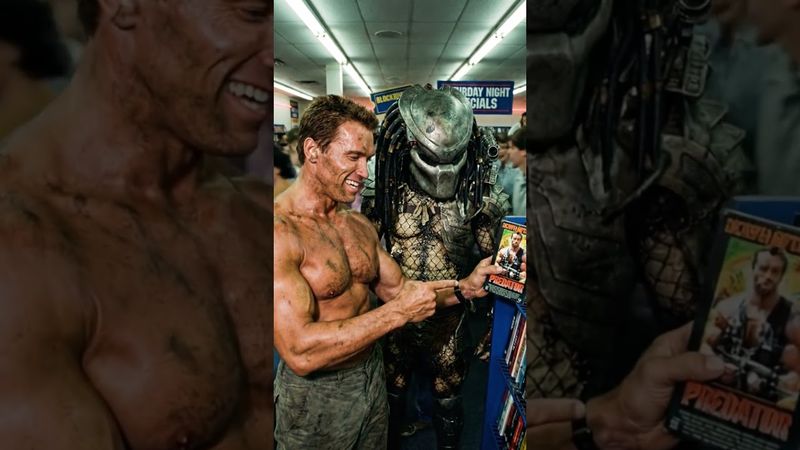 Predator and Arnie find their movie at Blockbuster! #predator #arnoldschwarzenegger #blockbuster