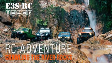 RC4WD- Toyota Land Cruiser 70 & Hilux   Defender D90 - RC ADVENTURE- Crawling the RiVER ROCKS