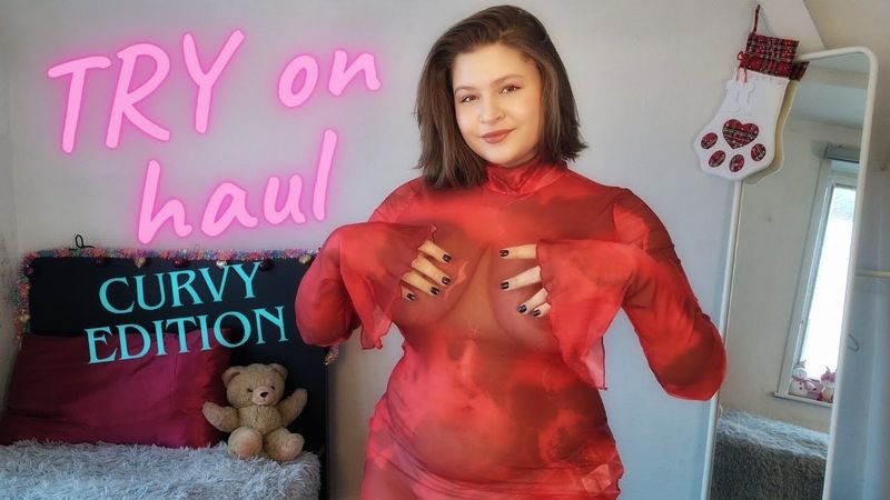 [4K] Try On Haul my red and green Black Sheer Dresses | Curvy | Tina Angel 👼