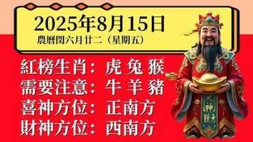 明日小運播報～2025 年 8 月 15 日（星期五）農曆閏六月廿二