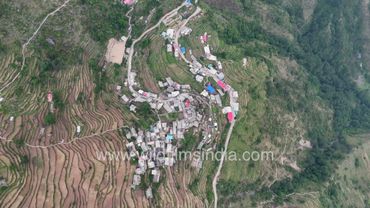 Step cultivation in the Himalaya, at Ransi village above Rudraprayag in Uttarakhand