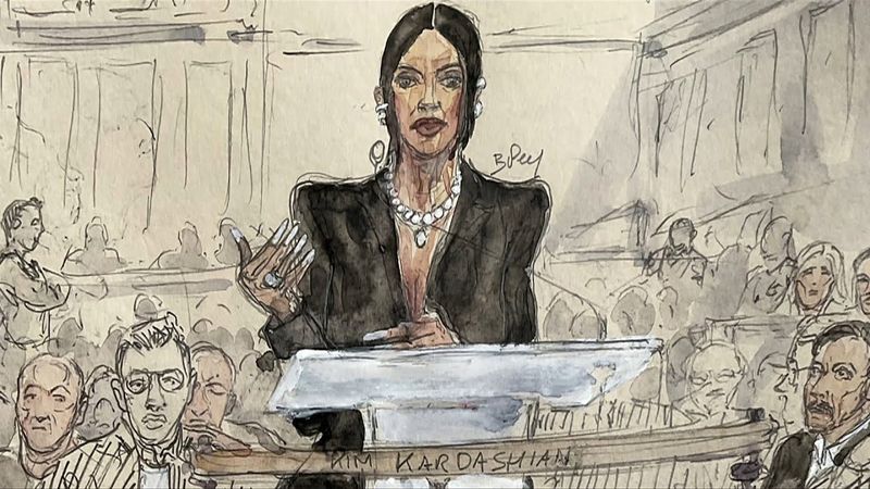 Court sketches of Kim Kardashian testifying in Paris court | AFP