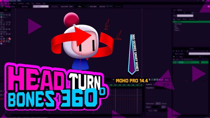 MOHO PRO 14.4 HEAD TURN + BONES 360-degree Smart Bones 🦴 #mohopro #animation #2danimation
