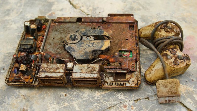 Restoration old rusty Playstation game console, severely damaged beyond repair