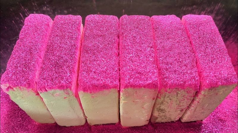 Homemade Jambo Pink Blocks with Pink Holi Powder + Pink Glitters • Mildly Squeaky & Soft Crush ASMR💗