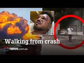 Incredible video shows survivor walking from Air India fire