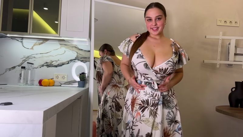 BIG BREASTS NO BRA Hot High Slit Dress Try on haul