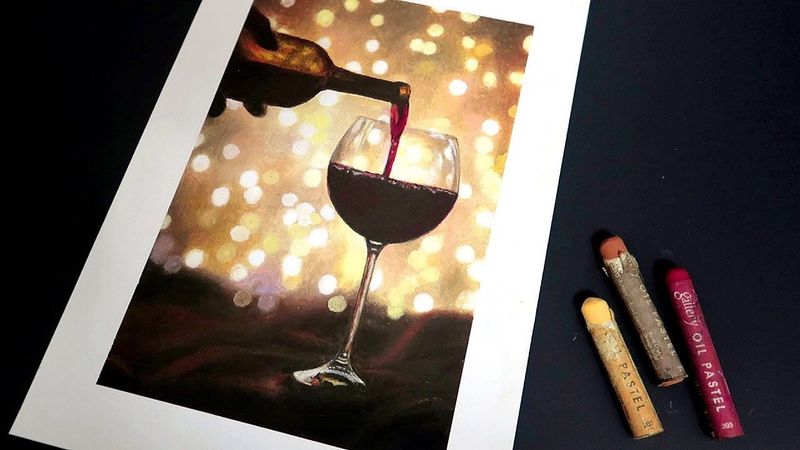 Oil pastel drawing｜Draw a wine glass｜오일파스텔로 그리는 와인잔 🍷｜오일파스텔화