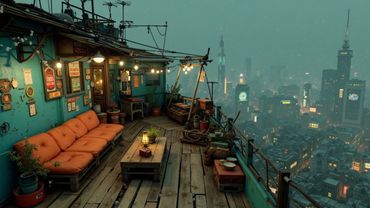 Lofi Chill Mix 🌃 Retro Rooftop Ambience in Tokyo | Relaxing Beats for Work & Focus