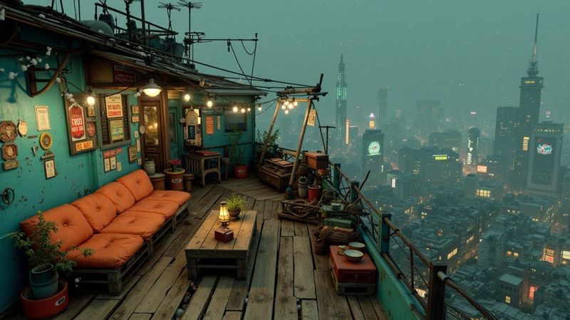 Lofi Chill Mix 🌃 Retro Rooftop Ambience in Tokyo | Relaxing Beats for Work & Focus