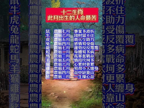 【十二生肖此月出生的人命最苦】#生肖 #十二生肖 #運勢  #玄學 #風水 #命理