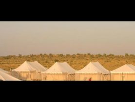 Luxury white tents are installed for the tourists during the New Year party in Jaisalmer Rajasthan