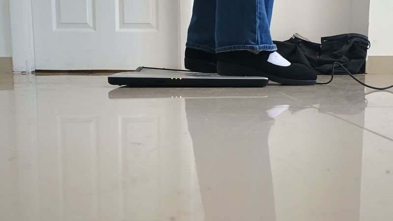 Sister's emo girlfriend plays with laptop with cute shoes