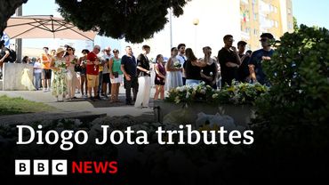 Mourners gather for Diogo Jota's public wake in Portugal | BBC News