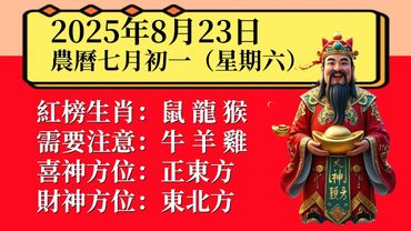 明日小運播報～2025 年8月23日（星期六）農曆七月初一