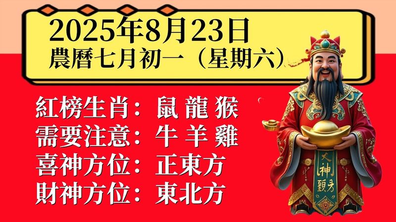 明日小運播報～2025 年8月23日（星期六）農曆七月初一