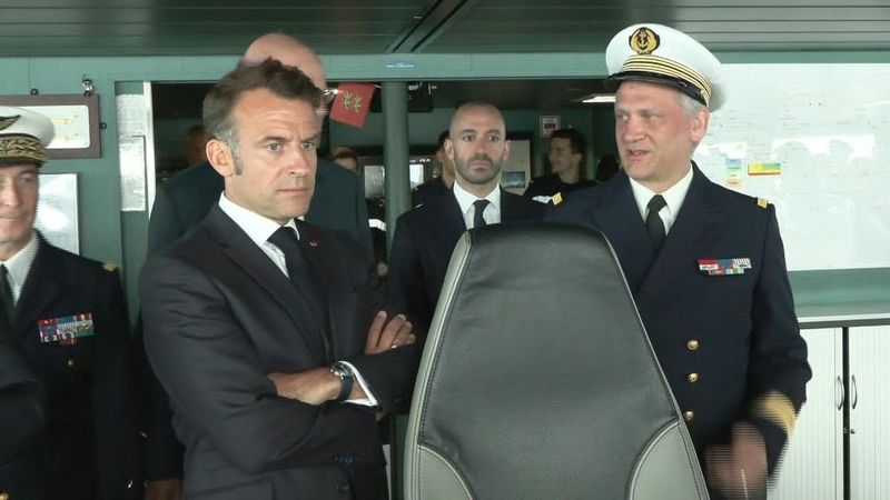 President Emmanuel Macron visits French frigate in Norway | AFP