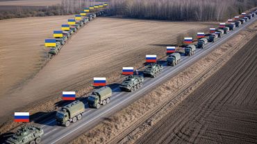 Russian Armored Column Falls Under Surprise Ambush from Hidden Tanks