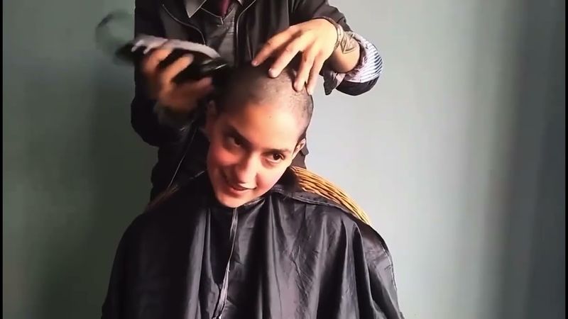 Beautiful cute girl forced headshave zero buzzcut