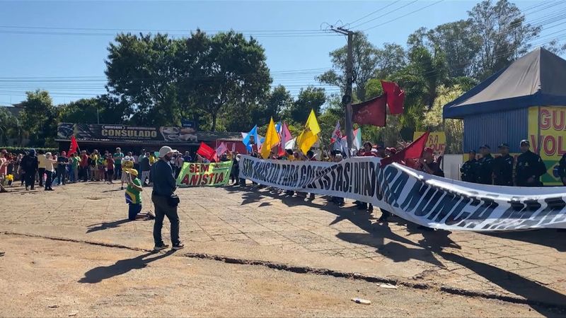 Protesters rally outside US embassy in Brazilia to condemn Trump's tariffs | AFP
