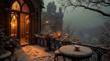 Quiet Snowfall Outside the Gothic Library | Dark Academia Winter Piano for Writing & Calm