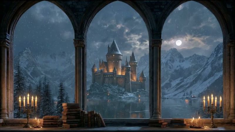 ❄️ Gothic Castle Winter Ambience – Relaxing Medieval Window View for Study, Sleep & Meditation